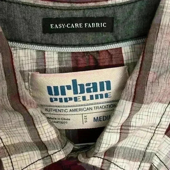 Urban Pipeline Men’s short sleeve collared shirt - red plaid - Picture 2 of 5